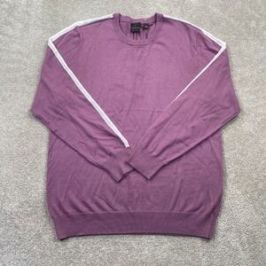 Dunning Sweater Mens Large Purple Merino Wool Blend Crewneck Stripe Pullover